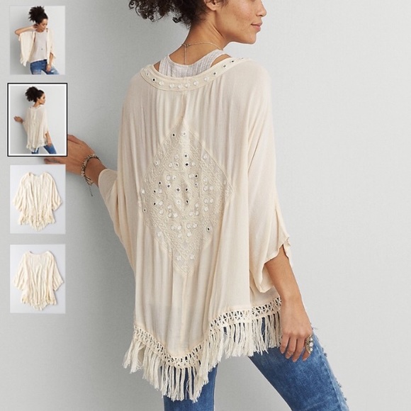American Eagle Outfitters Tops - American Eagle Outfitters Fringed Mirrored Kimono